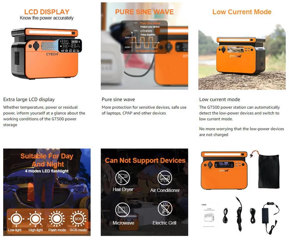 CTECHi GT500 500W/518Wh Portable Power Station, LiFePO4 Battery